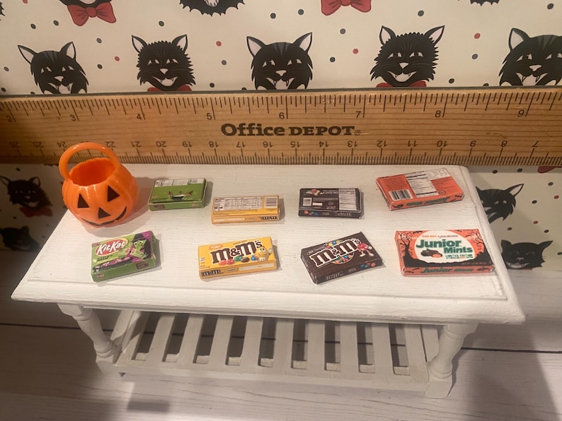 Cubos de calabaza en miniatura para Halloween, cubos para pedir dulces, platos para dulces de Halloween para casas de muñecas, cajas de dulces a escala 1:12, cuencos, bandeja para manzanas acarameladas imagen 3