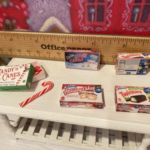 Miniature Christmas General Store, Dollhouse Signs, Firewood, Pinecones, Greenery, Cards, Candy Canes, DVD's Books, Albums, Santa, Art, 1:12 image 11
