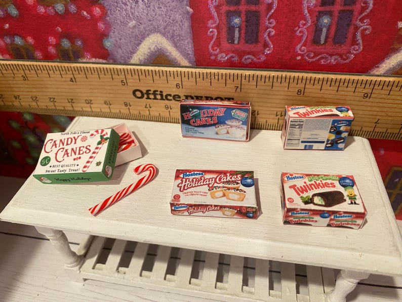 Miniature Christmas General Store, Dollhouse Signs, Firewood, Pinecones, Greenery, Cards, Candy Canes, DVD's Books, Albums, Santa, Art, 1:12 image 11