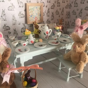 Miniature Easter Tea Party, Dollhouse Bunny Rabbit Tea Set, Easter ...
