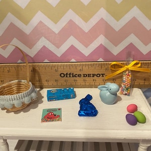 Miniature Easter Brunch, Dollhouse Easter Egg Hunt, 1:12 Designer Baskets Tommy's Basket