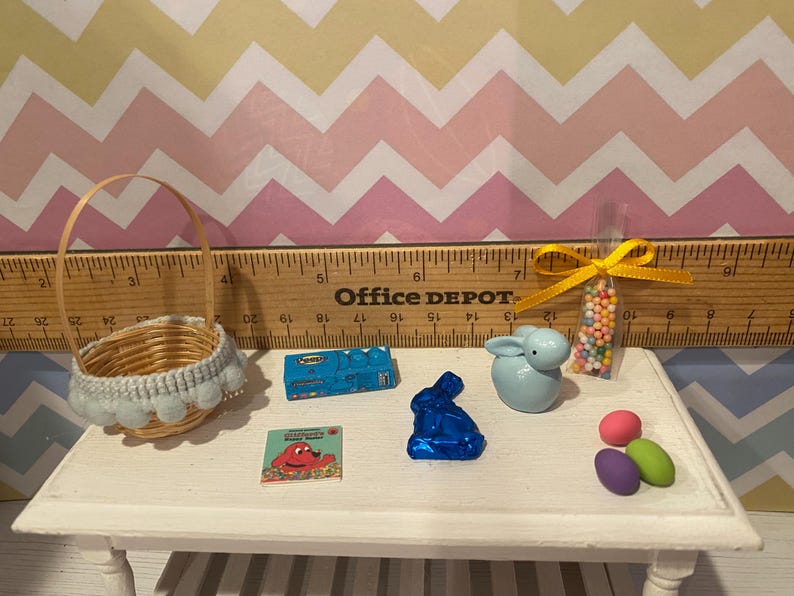 Miniature Easter Brunch, Dollhouse Easter Egg Hunt, 1:12 Designer Baskets Tommy's Basket