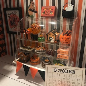 Miniature Halloween Bakery and Soda Fountain, Dollhouse Candy Shop & Bakery, 1:12 Cakes, Gingerbread Houses, Cupcakes, Cookies, Candy, Soda