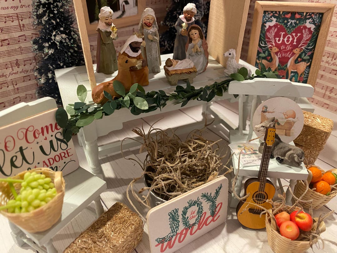 Miniature Nativity Set, Dollhouse Manger, Religious Mini Figures, 1:12 ...