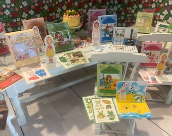 Miniature Ginghams Paper Doll Sets, Dollhouse Paper Dolls, 1:12, Toys, Diorama, Fairy Garden, Shadow Box, 80&#39;s Kid Miniatures