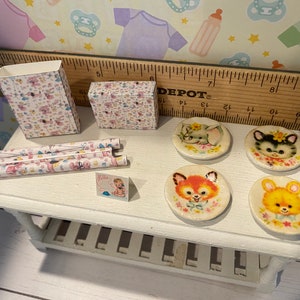 Miniature Baby Shower, Dollhouse Baby Accessories, 1:12 Nursery Items, Baby Wipes, Diapers, Bottles, Shower Games, Toys, Art, Books, Plates image 11