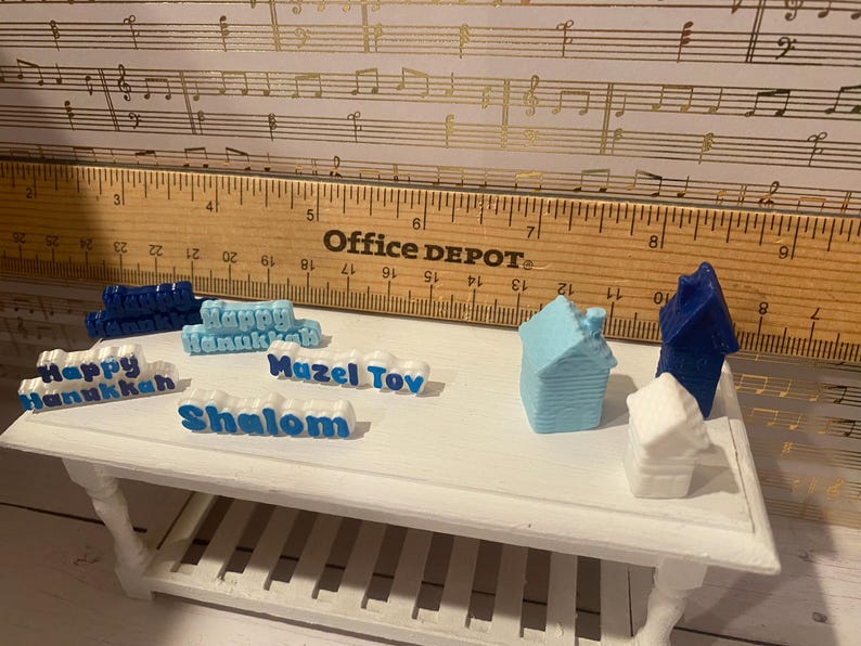 Miniature Hanukkah Party, 8 Nights of Hanukkah, Dollhouse Latke Making Set, 1:12 Dreidels, Candles, Gifts, Cards, Wine, Donuts, Books, Decor image 6