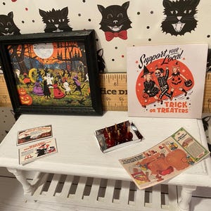 Cubos de calabaza en miniatura para Halloween, cubos para pedir dulces, platos para dulces de Halloween para casas de muñecas, cajas de dulces a escala 1:12, cuencos, bandeja para manzanas acarameladas imagen 6