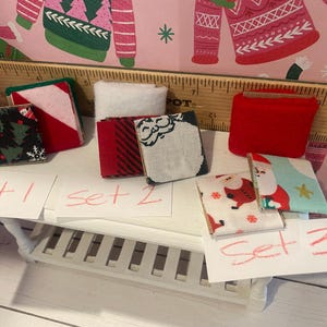 Miniature Christmas Craft Shop, Santa's Sewing, 1:12 Dollhouse Sewing Machine, Fabric, Patterns, Thread, Ribbons, Self Heal Mat, Idea Board image 3