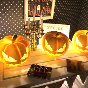 Miniature Carved Jack O&#39; Lanterns, Dollhouse Halloween, Fall Decorations, Signs, Pumpkins, Fairy Garden, Shadow Box, Diorama, Gothic