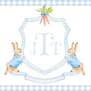 Baby Peter Rabbit Semi Custom Crest Art Print // Monogram // Initials ...