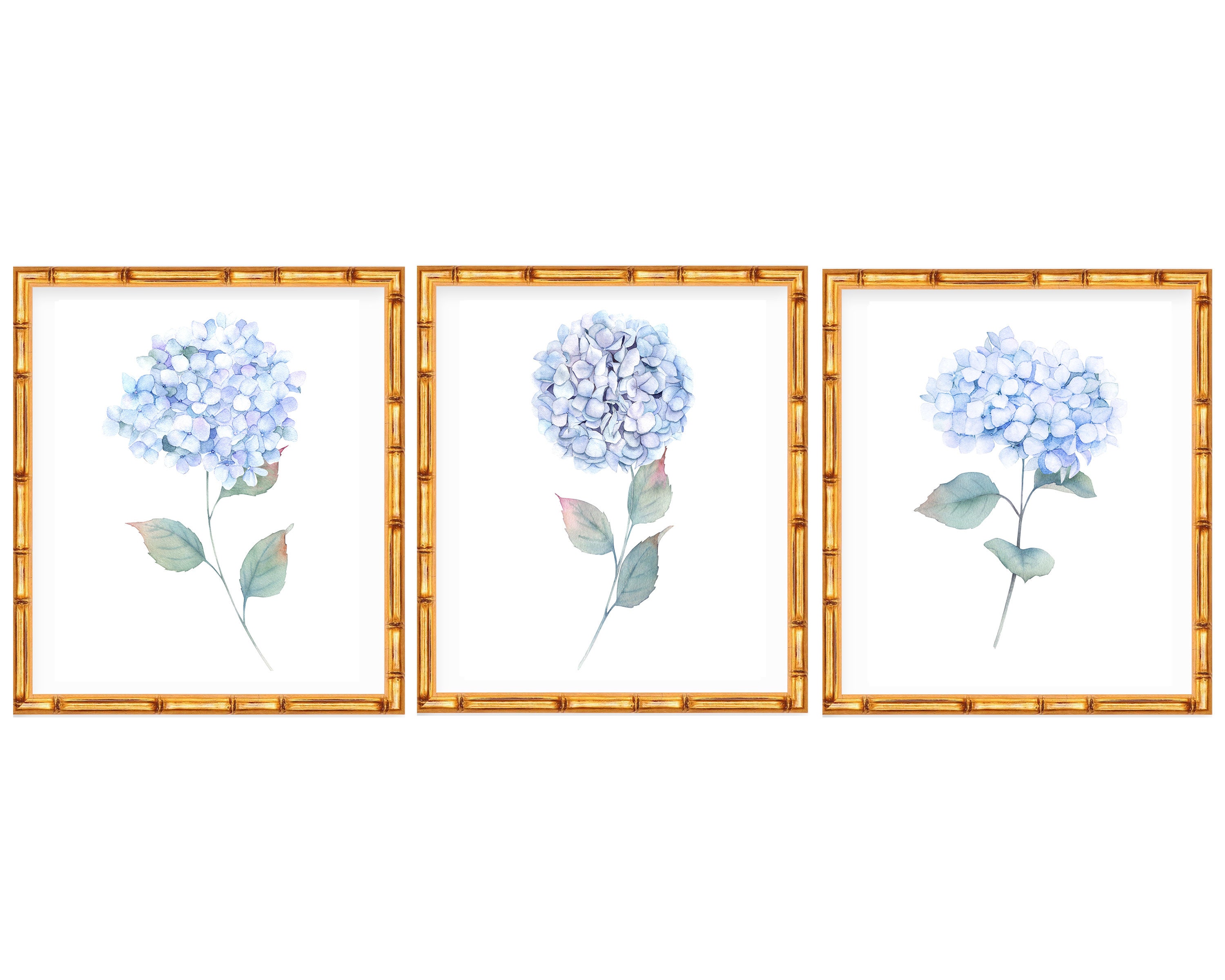 Three Art Prints Blue Hydrangeas // Nursery Decor // Hydrangea // Watercolor // Grand millennial // Coastal