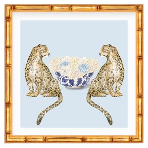 Art print Chinoiserie Leopard with Ginger Jar and Hydrangeas