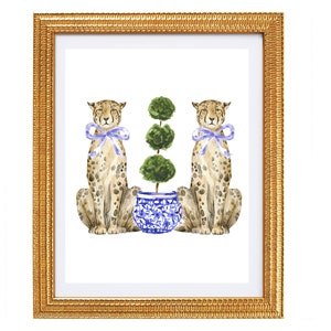 Art Print Chinoiserie Cheetah with Ginger Jar Topiary