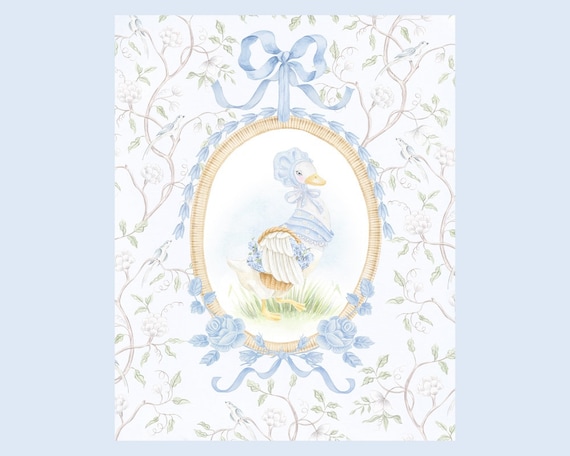 Watercolor Mother Goose Art Print: Baby Girl Nursery Decor