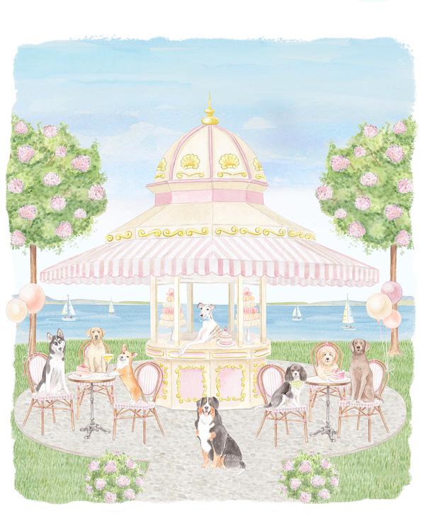 Nursery Art print Parisian Cafe with Preppy Dogs // Grand Millennial // Kids room // Nursery art // Girl Playroom // Puppy watercolor
