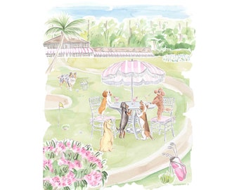 Dogs Playing Golf Art Print: Watercolor Nursery Decor