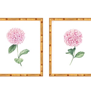 Two Art Prints Pink Hydrangeas // Nursery Decor // Hydrangea // Watercolor // Grand millennial // Coastal