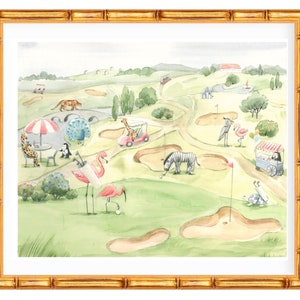 Nursery Art print Animals playing golf // Jungle Print // Tropical print  // Kids room // Nursery art