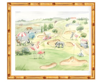 Nursery Art print Animals playing golf // Jungle Print // Tropical print  // Kids room // Nursery art