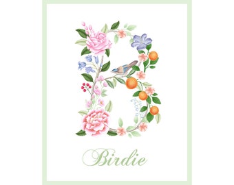 Personalized Chinoiserie Baby Girl Nursery Name Sign // Grand Millennial // Floral // Baby Girl // Preppy