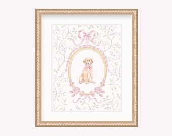 Nursery Art Print Custom Puppy with the bow // Grand Millennial art// Kids room // Nursery art