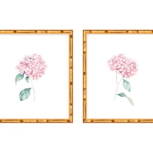 Two Art Prints Pink Hydrangeas // Nursery Decor // Hydrangea // Watercolor // Grand millennial // Coastal