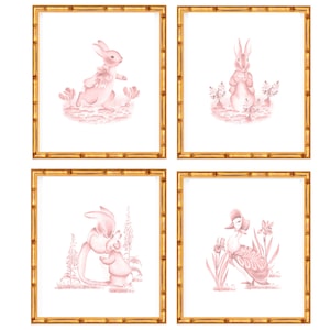 Four Art Prints Peter Rabbit and Friends // Nursery // Baby girl//  Grand millennial // Preppy // Bunny
