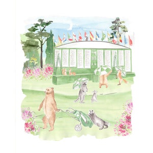 Nursery Art print Animals playing golf Masters Scoreboard // Kids room //  Hole 12