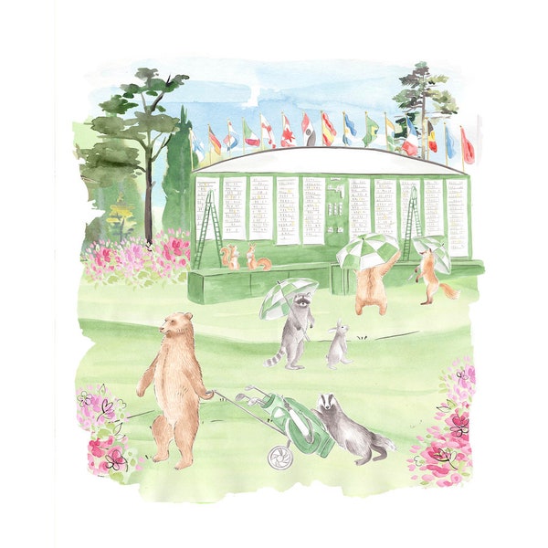 Nursery Art print Animals playing golf  // Kids room //  Hole 12