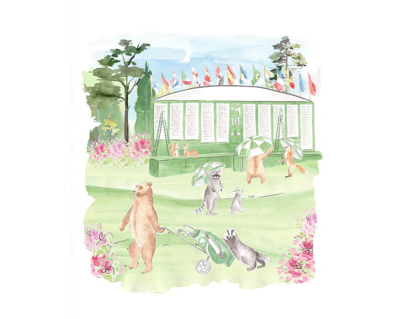 Nursery Art print Animals playing golf // Kids room // Hole 12 image 1