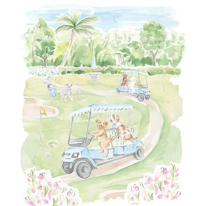 Nursery Art print Dogs playing golf // Jungle Print // Tropical print  // Kids room // Nursery art