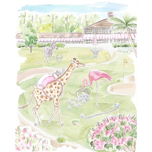 Jungle Animals Golfing Nursery Art Print: Tropical Kids Room Decor