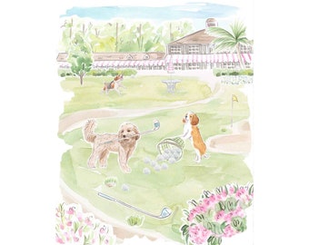 Nursery Art print Dogs playing golf // Jungle Print // Tropical print  // Kids room // Nursery art