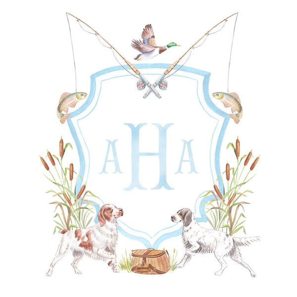 Hunting Dog Crest Art Print: Personalized Baby Boy Nursery