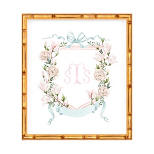 Personalized Family Crest //Blue and White // Grand Millennial // Floral // Nursery // Monogram // Wedding Crest // Baby Crest //Magnolia