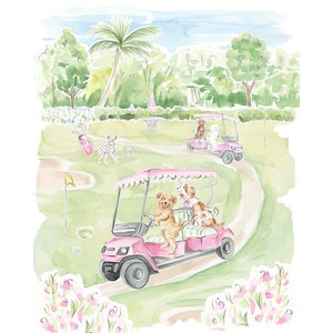 Nursery Art print Dogs playing golf // Jungle Print // Tropical print  // Kids room // Nursery art