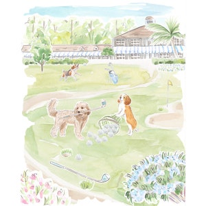 Nursery Art print Dogs playing golf // Jungle Print // Tropical print  // Kids room // Nursery art