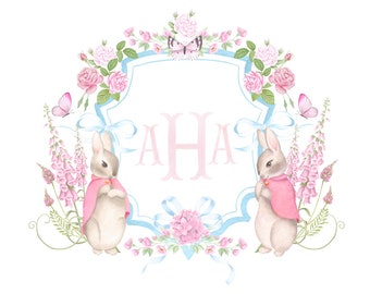 Baby  Rabbit Custom Name Sign Art Print // monogram // initials // bow // girl // nursery // watercolor // boy // grand millennial