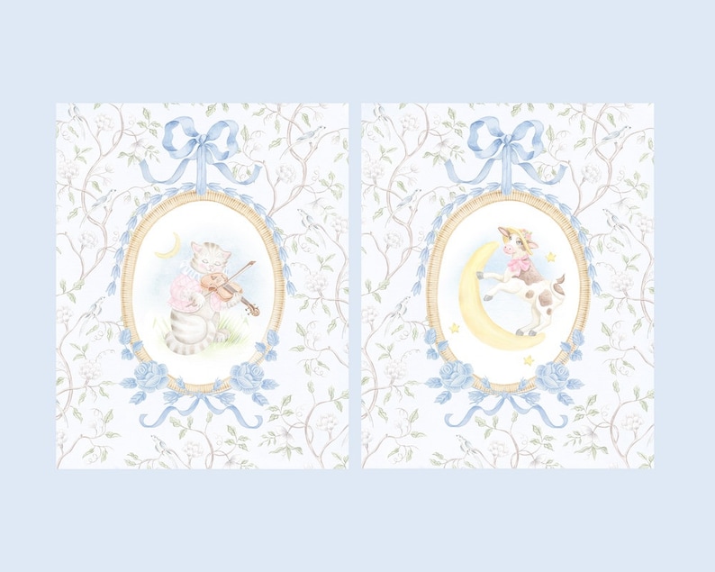 Watercolor Nursery Rhyme Art Prints: Hey Diddle Diddle Set of 3 - Etsy
