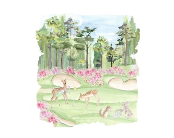 Nursery Art print Animals playing golf  Augusta Tournament // Kids room // Nursery art //  Hole 12 // Hole 13 Azalea