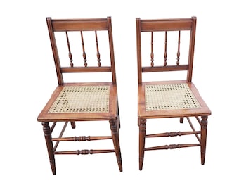 1930s Victorian Style Maple and Cane Seats Side Chairs, a Pair