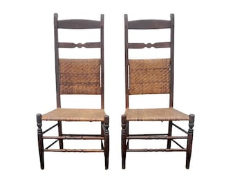 19th Century F. A. Sinclair Oak and Rush Highback Chairs, a Pair