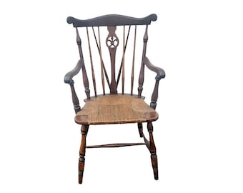 18th Century American Walnut Brace Comb Back Windsor Armchair With Rush Seat