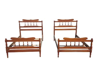Mid 20th Century Solid Heirloom Maple Twin Size Bed - Pair