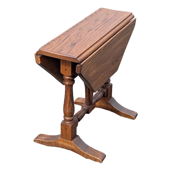 Vintage 1940s Oak Drop Leaf Nightstand | Antique Accent Table | Small Farmhouse Side Table