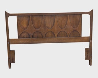 Vintage Attributed Broyhill Brasilia Mid Century Walnut Queen Headboard