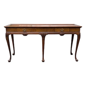 Mid 20th Century Burl Wood and Cherry Queen Anne Sofa/Console Table Attributed to Baker Furniture