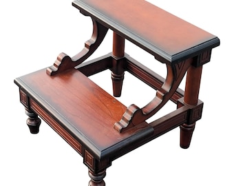 Vintage Traditional Mahogany-Finished Hardwood Two-Step Library Stool