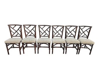 Vintage Fick Reeds Set of 6 Bois Bamboo Chippendale Dining Chairs
